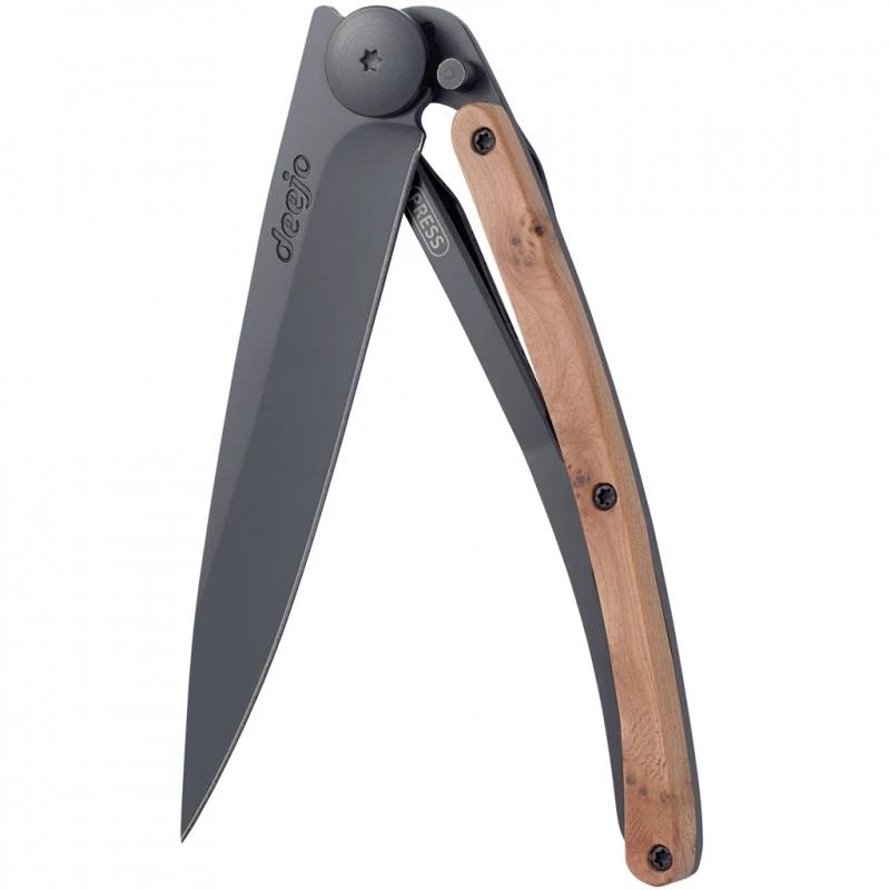 Couteau Deejo Lame 9.5cm Lisse Noire Manche Bois Genévrier 3 Couteau Deejo Lame 9.5cm Lisse Noire Manche Bois Genévrier