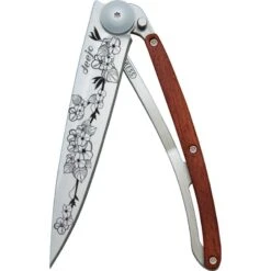 Couteau Deejo Tattoo Cerisier Lame 9.5cm Lisse Manche Bois De Rose