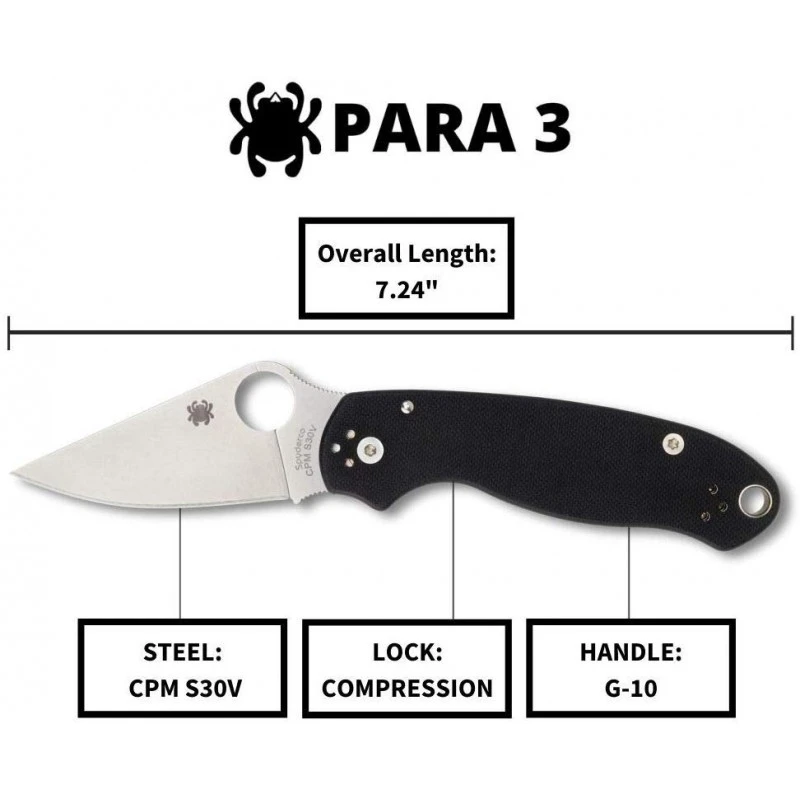 Couteau Spyderco PARA 3 Lame 7.5cm Lisse Acier Manche G-10 (Fibre De Verre) - C223GP 6 Couteau Spyderco PARA 3 Lame 7.5cm Lisse Acier Manche G-10 (Fibre De Verre) - C223GP – Image 4
